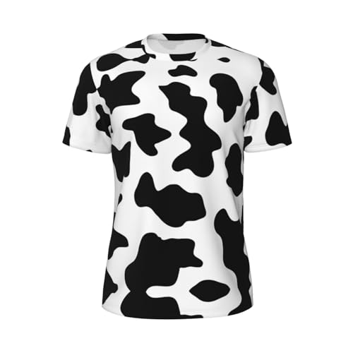 WYCZHY Black and White Cow Print Men's Short Sleeve T-Shirt Lightweight Running Workout Athletic Gym Shirts for Training