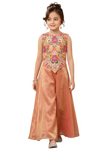 Image of Girls Art Silk Embroidered Kurta & Sharara Set | Festive & Wedding Traditional Outfit | Ethnic Wear for Kids | Stylish Sharara Suit Set