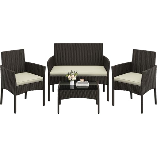 Yaheetech Salon de Jardin 4 Personnes en Polyrotin et Métal Ensemble Mobilier d'extérieur 4...