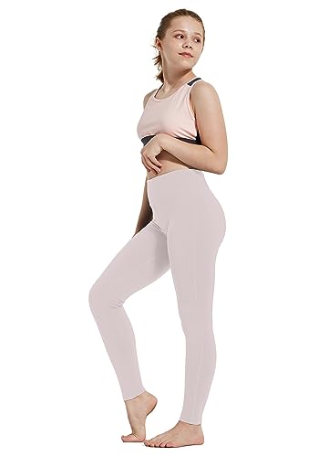 BALEAF Girls Leggings Dance Tights Yoga Pants with Pocket Preppy Clothes Kids Teen Running Athletic Workout Ballet Light Purple Size 18-20