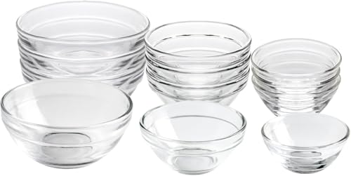 HillSpring Glasschalen-Set in 3 Größen, Klare Kleine Schalen für Salz, Gewürze und Gehackte Zutaten, 44 ml /74 ml / 104 ml, 12er-Pack