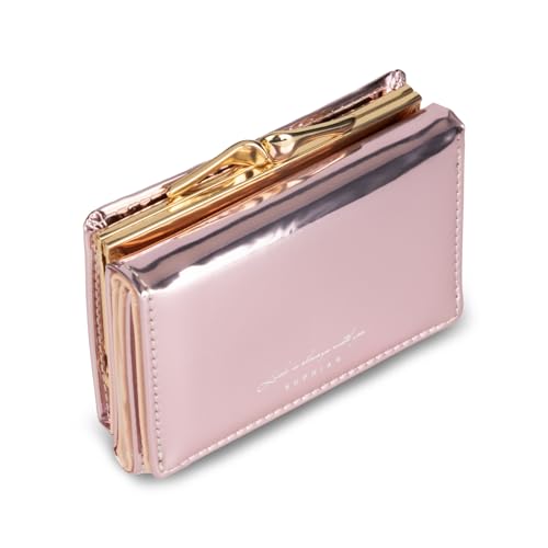 JANKS Petit portefeuille pour femme, mini porte-cartes laser irisé holographique avec poche pour...