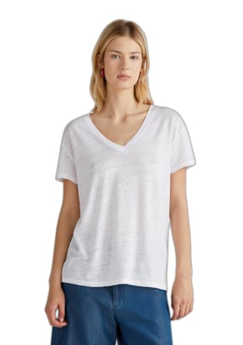 T-shirt Benetton Femmes Blanc XL haut manches courtes coton 37ujd401q