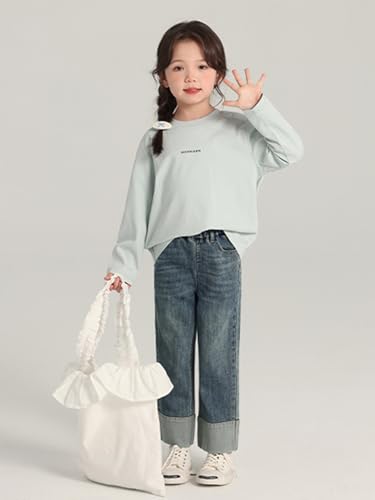 Image of 2026 Premium Girls Long Sleeve Crew Neck T-Shirt, Cotton Blend, Buding Kids Print, Casual Style