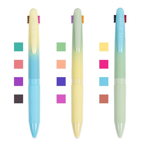 SURALIN Juego de 3 bolígrafos multicolores, 4 bolígrafos de colores en 1, bolígrafos de 0,7 para diario y organización, 12 colores de tinta en total