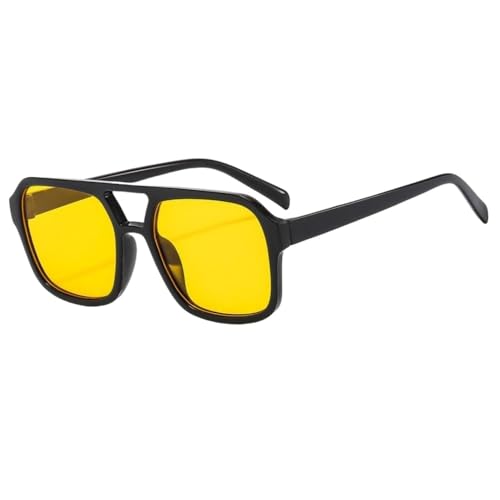 Gafas de sol cuadradas de estilo aviador para mujer y hombre, montura grande, estilo Ins, color negro, protección UV400, color negro y amarillo.