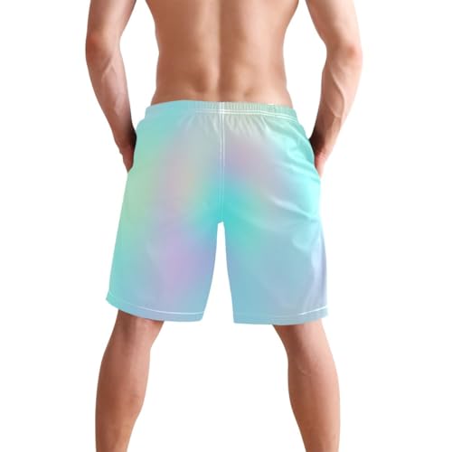 Pastel Color Rainbow Marble Gradient Men's Swimming Trunks Quick Dry Swim Suit, Mens Surf Shorts with Mesh Liner4