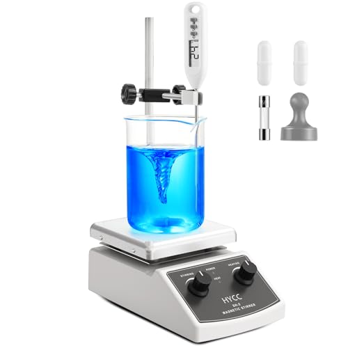 HYCC Magnetic Stirrer Hot Plate Max 520℉, 100-2000RPM Hot Plate with Magnetic Stirrer, 2000mL Magnetic Hotplate Stirrer, Magnetic Stirrer w/Thermometer, Magnetic Stir Bar, Stir Bar Retriever