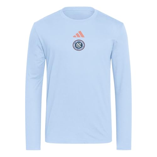 adidas Men's MLS Long Sleeve Blend T-Shirt, Bahia Light Blue/New York City FC, Large