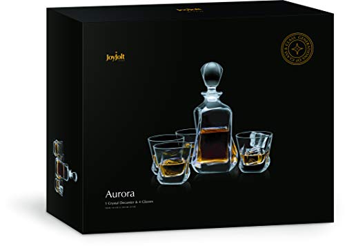 Joyjolt Aurora 5-Piece Crystal Whiskey Decanter Set,100% Crystal Bar Set, Crystal Decanter Set Comes With A Scotch Decanter-25.3 Ounces And A Set Of 4 Old Fashioned Whiskey Glasses-8.10Oz #TOP5