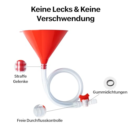 SMOQIO Trichter mit Schlauch, Doppelkopf Trichter mit Ventil, Zusätzlicher Flaschenöffner, 1er-Pack