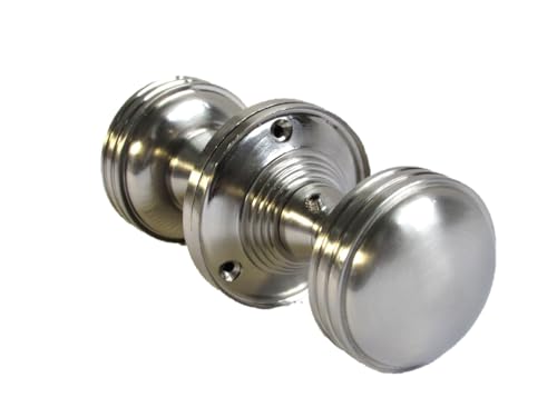 Epsom Door Handle Heavy Reeded Satin Nickel Round Door Knob Set – Sprung Internal & External Mortice Knobs – Includes Tubular Latch – 1 Pair