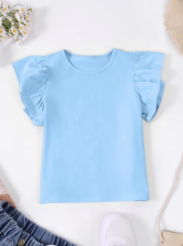 Image of Girls' Summer Shirts Cute Tops Ruffle Sleeve Crew Neck Casual Tees