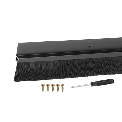 YELARXI Door Sweep Aluminum Alloy Brush Sweeps, 1.2 Inch Black PP Brush 39"L x 2.2"W Fit for Gaps of Door Bottom - H-Shape Holder (Black)