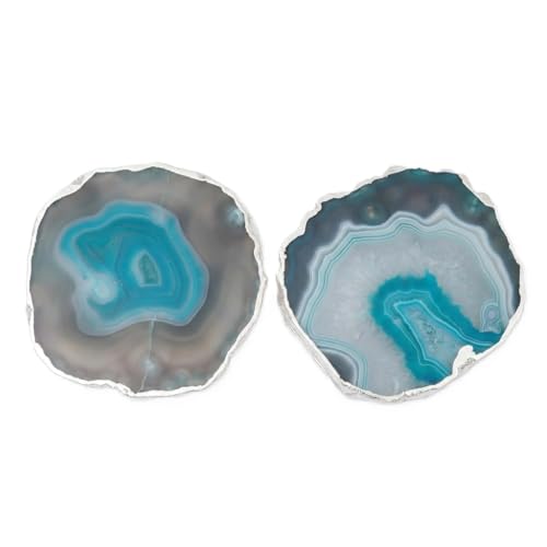 Image of Natural Agate Stone Tea Coasters Set | Premium Stone Coasters for Tea, Coffee & Glass | Heat Resistant Coasters for Dining Table, Office Desk & Home Decor | Pack of 2 | Color -Turquoise