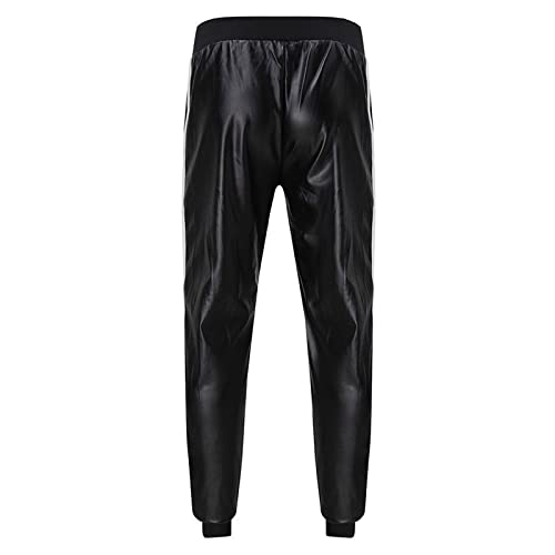YHEGHT Terno masculino patchwork casaco de couro com capuz calças de couro duas peças PU terno espor