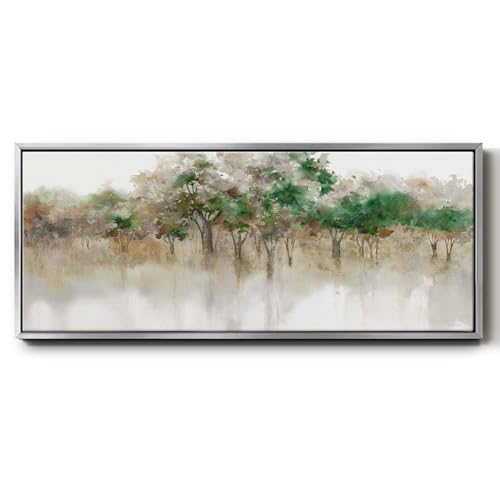 Renditions Gallery Nature Floater Framed Canvas Wall Art Serene Trees View Wall Decor Paintings & Prints for Bedroom Office Kitchen - 12"X30" SILVER Frame GAL037