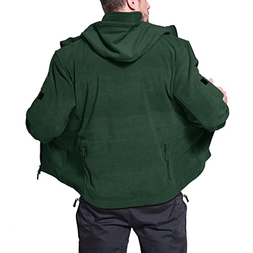Image of Men's Winter Fleece Jackets Hooded Warm Military Tactical Coats Sport Outdoor Fleece Jacket Coats