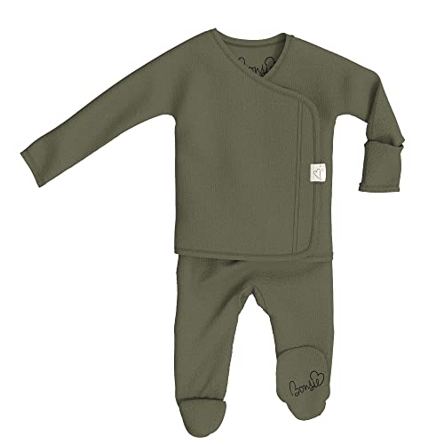 Image of Bonsie Skin to Skin Babywear Footie Bodysuit - Olive Green Baby Footed One Piece - Oliveyou