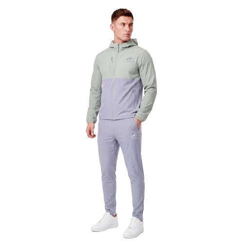 Image of Spindle Men's Premium Tracksuit Set - Tech Stretch Hooded Jacket & Jogger Pants Combo, 6-Pocket Gym Sweatsuit Bundle, Breathable Running Training Gear (Sage Green & Grey)