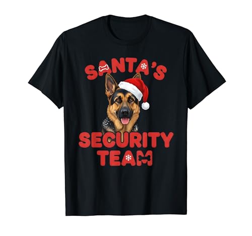 サンタのチーム ジャーマンシェパード犬 クリスマスデザイン Tシャツ