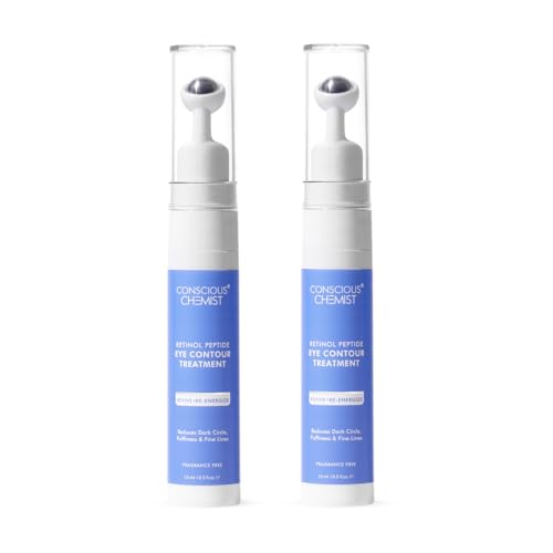 Image of Conscious Chemist Retinol Peptide Under Eye Cream With Soothing Massage Roller | Under Eye Roll On For Dark Circles, Fine Lines & Puffy Eyes | For Women & Men | 15 ml (Pack of 2)