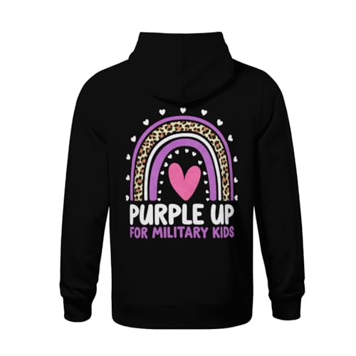 Kids Purple Up for Military Kids Month Military Child Rainbow Boys Girls Lightweight Kangaroo Pocket Hoodies3
