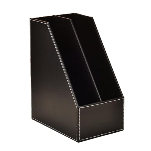 Vertical Style,Leather Magazine Holder Office Desk Organizer File Document Tray Box Bookends Book Stand (Black (2 Slot))