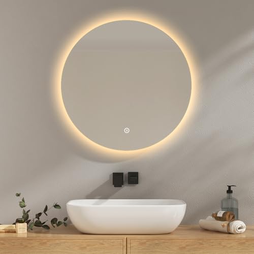 Miniatura 3 de Emke Espejo Baño Con Luz 60 Cm Diámetro, Espejo Baño Led Redondo Con Interruptor Tactil Regulable 3 Colores Función De Memoria, Espejo Pared Modelo B