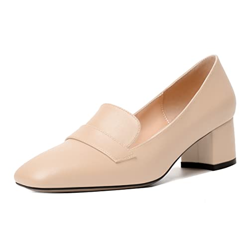Image of MODENCOCO Womens Square Toe Slip On Comfortable Casual Matte Work Chunky Low Heel Loafers Shoes 2 Inch