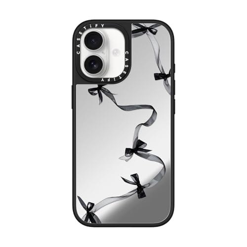 CASETiFY �~���[ iPhone 17 �P�[�X [����(�X�}�z�J�o�[) / MagSafe�Ή�/�w��h�~] - Black Organza Ribbons - �V���o�[ (�u���b�N�o���p�[)