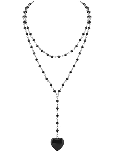 Sacina Layered Black Bead Heart Choker, Heart Necklace, Gothic Emo Grunge Necklace, Goth Jewelry, Valentine Christmas Gift for Women