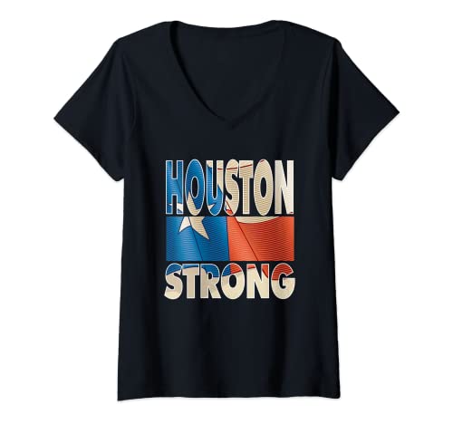 Mujer Houston Strong Pride Orgulloso Texano Imagen de Houston Camiseta Cuello V