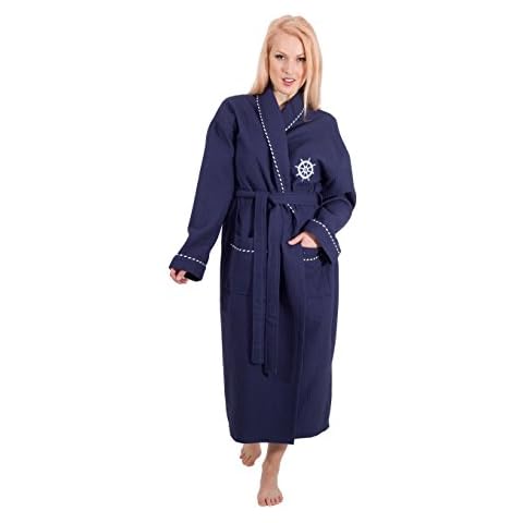 SALBAKOS Premium Unisex Waffle Robes - 100% Turkish Cotton Hotel & Spa Kimono Bath Robes For Women & Men, Ultra Soft & Absorbent Towel Robe | (Sailor Navy) Cover