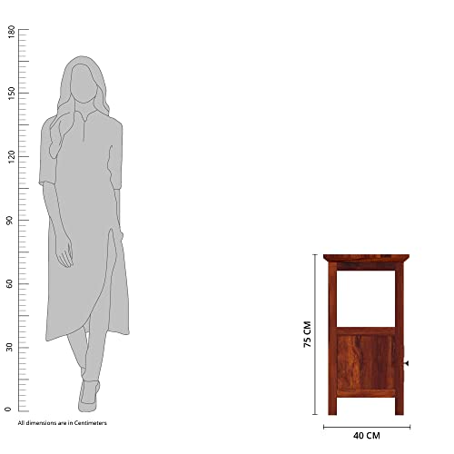 Image of STRATA FURNITURE Solid Sheesham Wood Kemfert Side Table with 1 Door Compartment | Space-Saving Wooden Bedside Table Furniture | Nightstand for Living Room Home (Honey Finish)