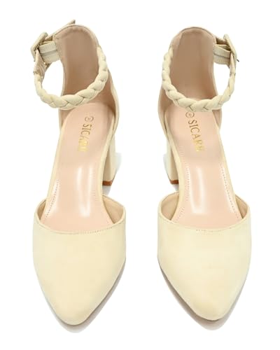 Pointed Toe Pumps Dress Shoes for Women with Black Chunky Heels Ankle Strap Wedding Shoes3