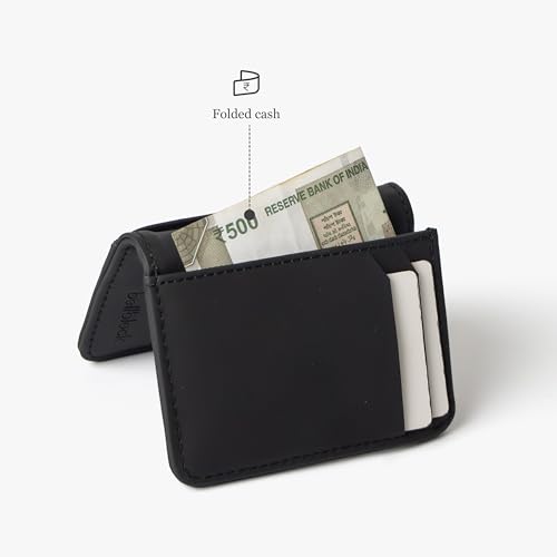 Image of Bellblock Minimal Card Holder for Men /Women | Slim Handcrafted Mens Card Wallet | Upto 7 Cards & Folded Cash | Vegan Leather | Black (Pack of 1)