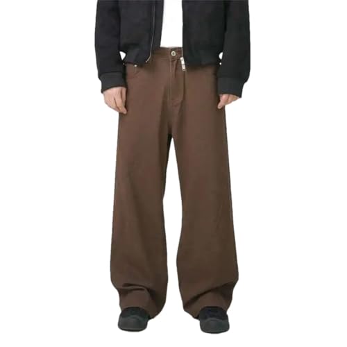 Men's Denim Pants Solid Color Straight Trousers Wide Leg Loose Bottom Streetwear Jeans