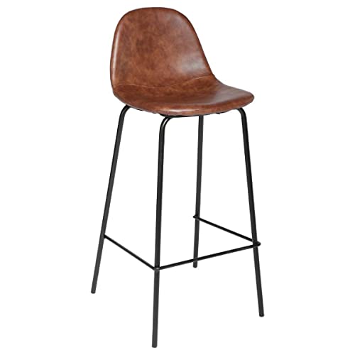 Atmosphera - Lot de 2 Tabourets de Bar Vladi - Cognac Effet Cuir, Pieds en Métal, H 95 cm, Style Rétro - pour Cuisine, Îlot Central