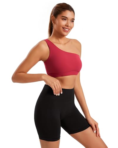 Image of One Shoulder Sports Bras for Women Low Impact Asymmetrical Workout Tops Padded Yoga Right Shoulder Strap Bra