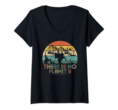 Mujer There Is No Planet B Tee Regalo Vintage Mountain Bear Camiseta Cuello V