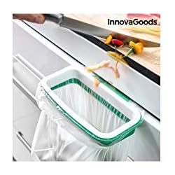 Cajon Para La Basura Innovagoods® Cubo de basura para bolsas, papelera cocina soporte, basura cocina para colgar en puertas de armario o bordes de cajones, soporte para bolsas de basura de cualquier tamaño, Verde/Blanco