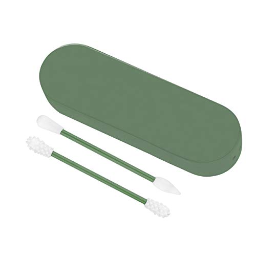 Coton Tige Réutilisable, Ledeak Tampon de Coton Cosmétique à Double Tête de Sécurité Outil De Beauté en Silicone Lavable écologique Avec Boîte De Rangement pour Nettoyage des Oreilles (Vert)