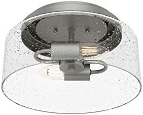 Hunter - Hartland 2-light Matte Silver, Medium Size Flush Mount Light, Dimmable, Casual Style, Round Shaped, for Bedrooms, Kitchens, Foyers, Bathrooms - 19014