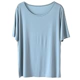 AUPancc Modal Pajamas Women's Pajama Tops - Sleep Shirts for Women, Pure Color Round Neck(5 Colors) Light Blue