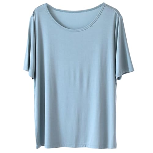 AUPancc Modal Pajamas Women's Pajama Tops - Sleep Shirts for Women, Pure Color Round Neck(5 Colors) Light Blue