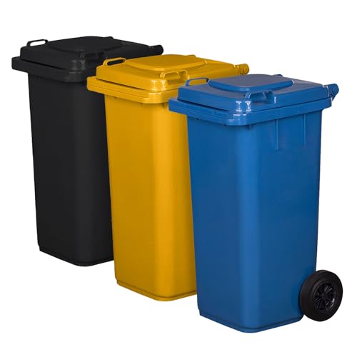 Juego de 3 cubos de basura para basura PN-EN 840, de 120 litros, ...