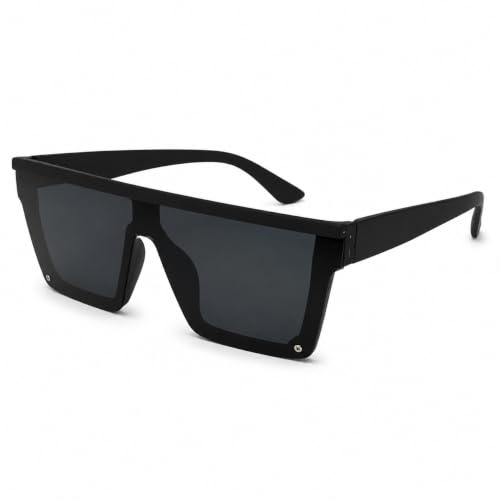 Oversized Flat Top Sunglasses, Unisex, Black, Lightweight Frame