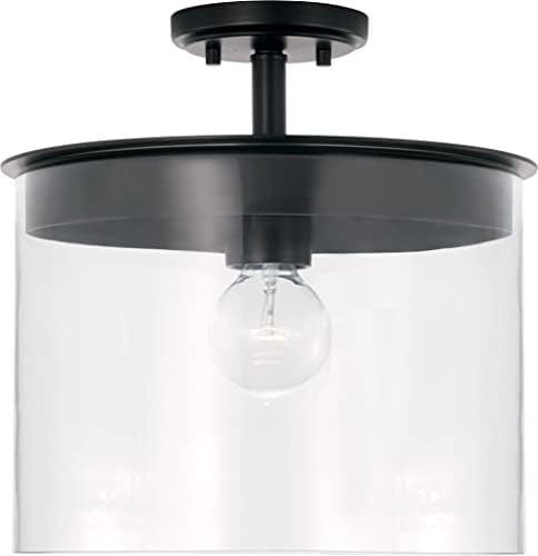HomePlace by Capital Lighting 246812MB Mason Transitional Modern Dual Mount Convertible Clear Glass Cylinder Pendant/Semi-Flush Ceiling Light, 1-Light 100 Watt, 15" H x 13" W, Black