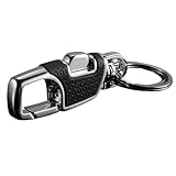 Premium Car Keychain with Metal Carabiner and PU Leather Design - Durable, Stylish, and Secure Key Fob Holder for Men & Women (black)
